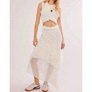 Free People Aspen Moon Maxi Dress Size XL White Stretch Lace Lined